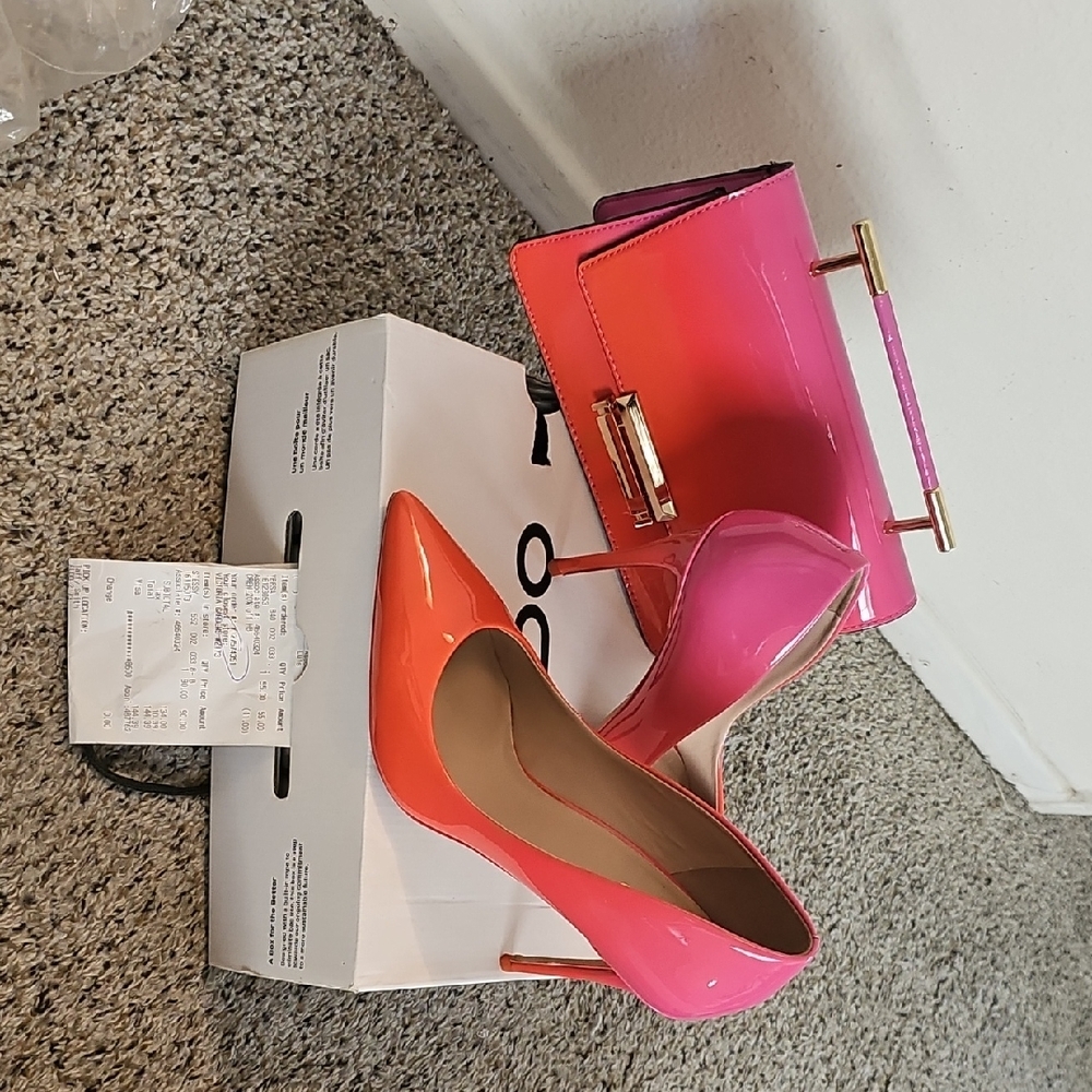 Aldo Two-Tone Pink and Orange Patent Pointed-Toe Stilettos